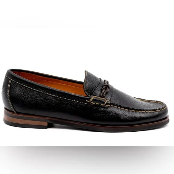 MONTGOMERY PEBBLE GRAIN LEATHER BRAIDED KNOT LOAFERS - BLACKMARTIN DINGMAN 10.5