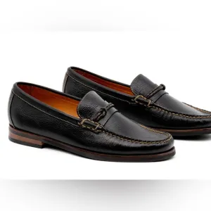 MONTGOMERY PEBBLE GRAIN LEATHER BRAIDED KNOT LOAFERS - BLACKMARTIN DINGMAN 10.5