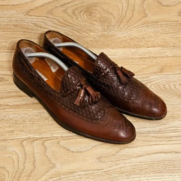Moreschi Brown Leather Tasseled Dress Shoes Slip-On Loafers Mens Size US 10