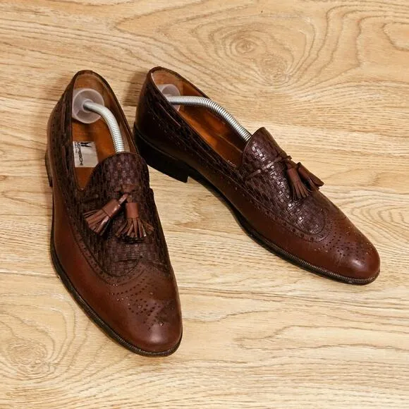 Moreschi Brown Leather Tasseled Dress Shoes Slip-On Loafers Mens Size US 10