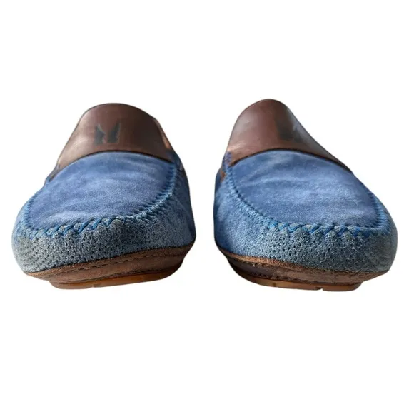 Moreschi Men’s Blue Suede Slip On Loafers with Brown Leather Trim Size 11 US