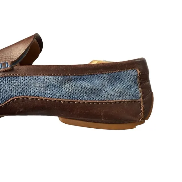 Moreschi Men’s Blue Suede Slip On Loafers with Brown Leather Trim Size 11 US