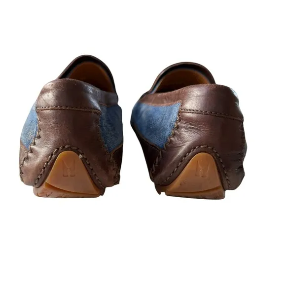 Moreschi Men’s Blue Suede Slip On Loafers with Brown Leather Trim Size 11 US