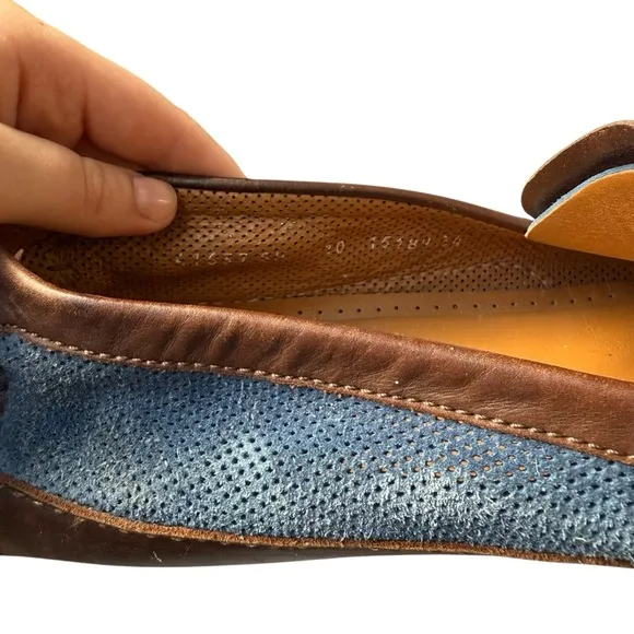 Moreschi Men’s Blue Suede Slip On Loafers with Brown Leather Trim Size 11 US