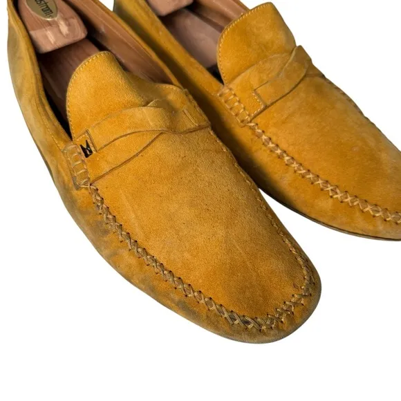 Moreschi Men’s Golden Yellow Suede Driving Shoes Slip On Loafers Size 12 US