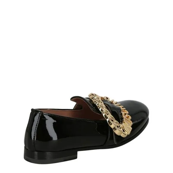 Moschino Logo Buckle Loafers Black Womens