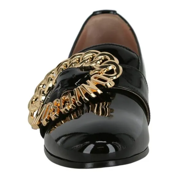 Moschino Logo Buckle Loafers Black Womens