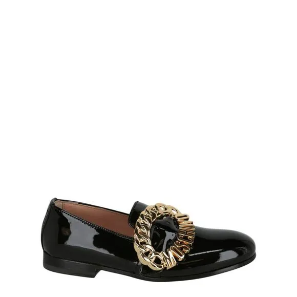Moschino Logo Buckle Loafers Black Womens