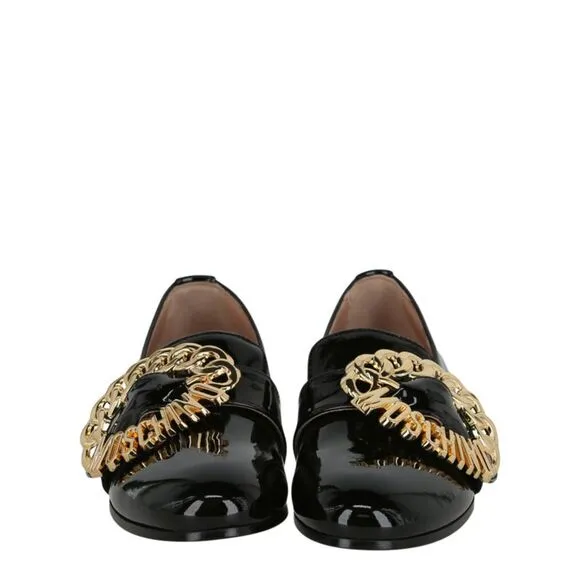 Moschino Logo Buckle Loafers Black Womens