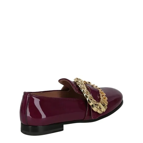 Moschino Logo Buckle Loafers Purple Womens