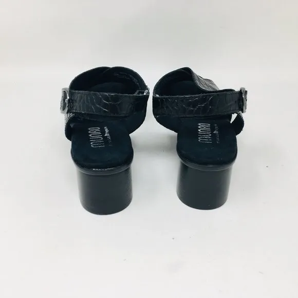 Munro Laine Black Croco Block Heel Sandals