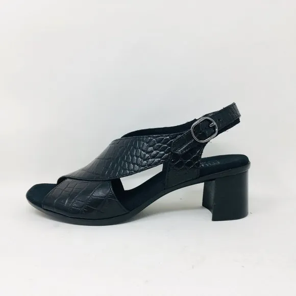 Munro Laine Black Croco Block Heel Sandals