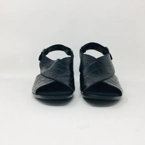 Munro Laine Black Croco Block Heel Sandals