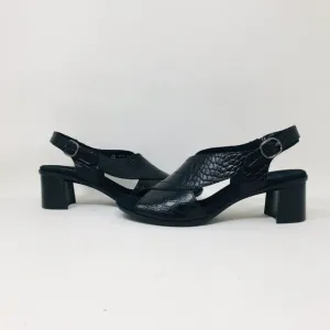 Munro Laine Black Croco Block Heel Sandals