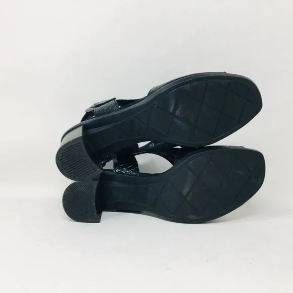 Munro Laine Black Croco Block Heel Sandals