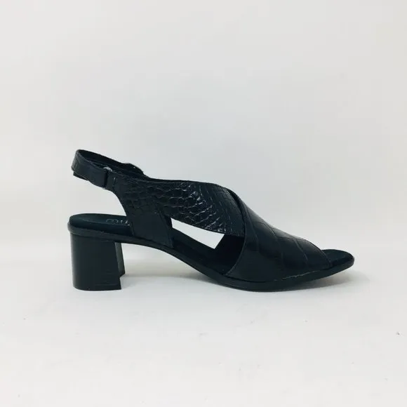 Munro Laine Black Croco Block Heel Sandals