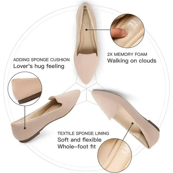 Musshoe Flat Shoes Women Cream Microfiber Comfortable Slip on Flats Shoes