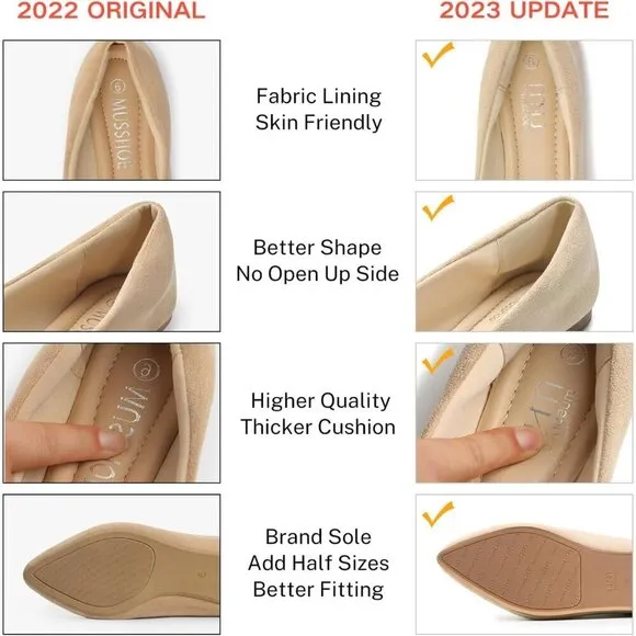 Musshoe Flat Shoes Women Cream Microfiber Comfortable Slip on Flats Shoes
