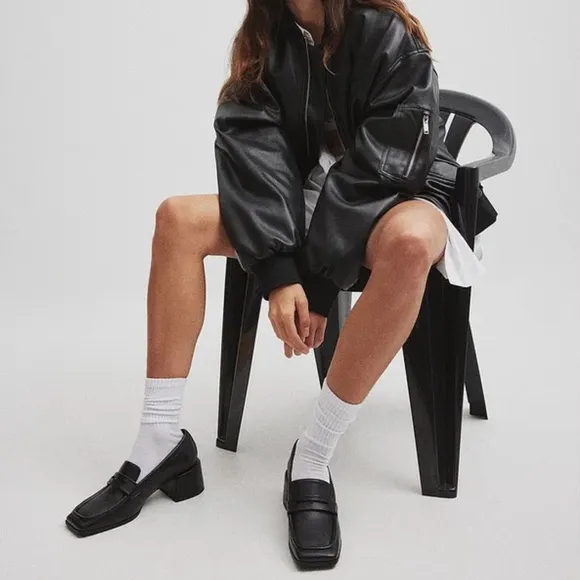 NA-KD Squared Toe Heeled Loafers