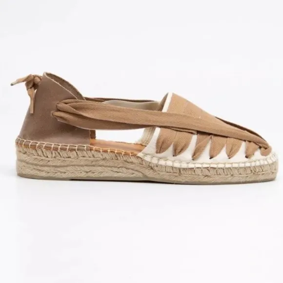 Naguisa Soc Espadrilles shoes Woven ribbon leather women’s size 39 / US 9 taupe