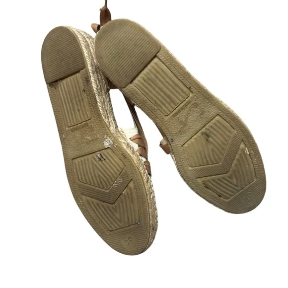 Naguisa Soc Espadrilles shoes Woven ribbon leather women’s size 39 / US 9 taupe
