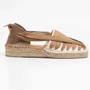 Naguisa Soc Espadrilles shoes Woven ribbon leather women’s size 39 / US 9 taupe