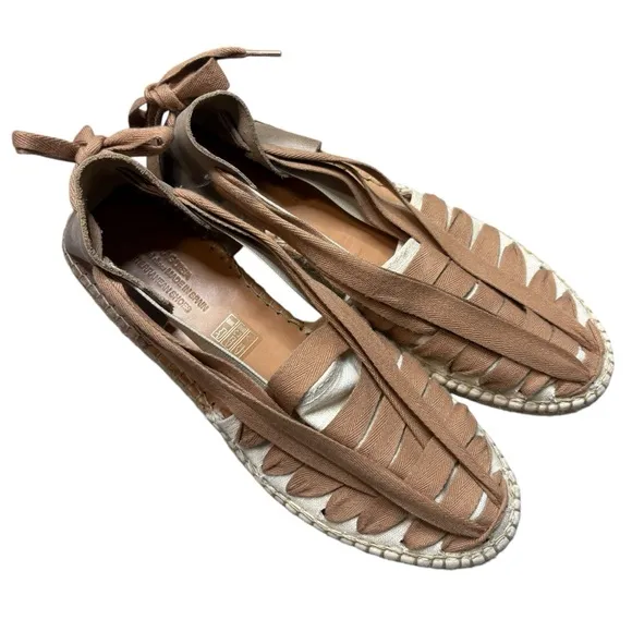 Naguisa Soc Espadrilles shoes Woven ribbon leather women’s size 39 / US 9 taupe