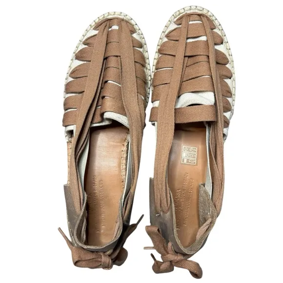 Naguisa Soc Espadrilles shoes Woven ribbon leather women’s size 39 / US 9 taupe