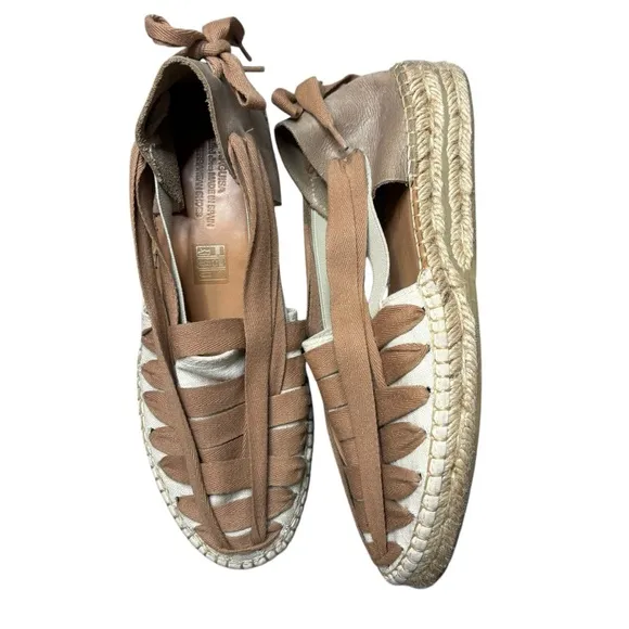 Naguisa Soc Espadrilles shoes Woven ribbon leather women’s size 39 / US 9 taupe