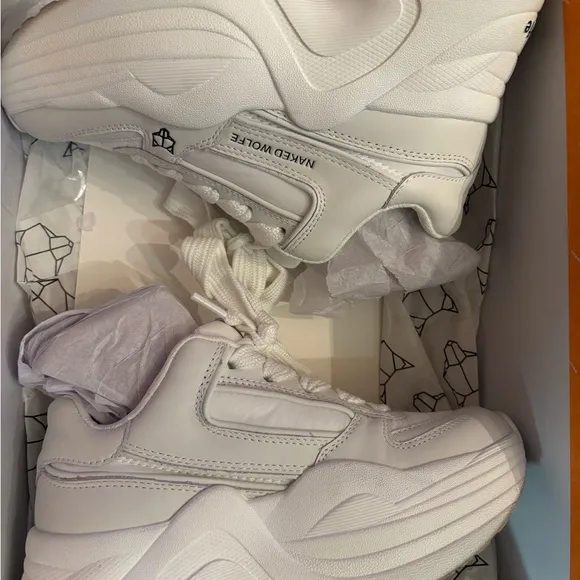 Naked Wolfe White Chunky Sneakers with High-Top Design