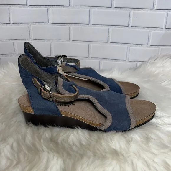 Naot Fiona Navy Ankle Strap Wedge Sandals Sz 37/6