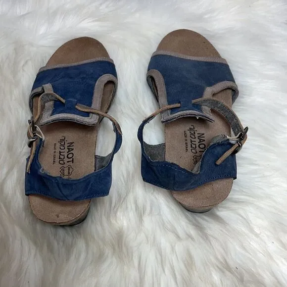 Naot Fiona Navy Ankle Strap Wedge Sandals Sz 37/6