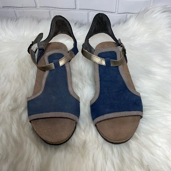 Naot Fiona Navy Ankle Strap Wedge Sandals Sz 37/6