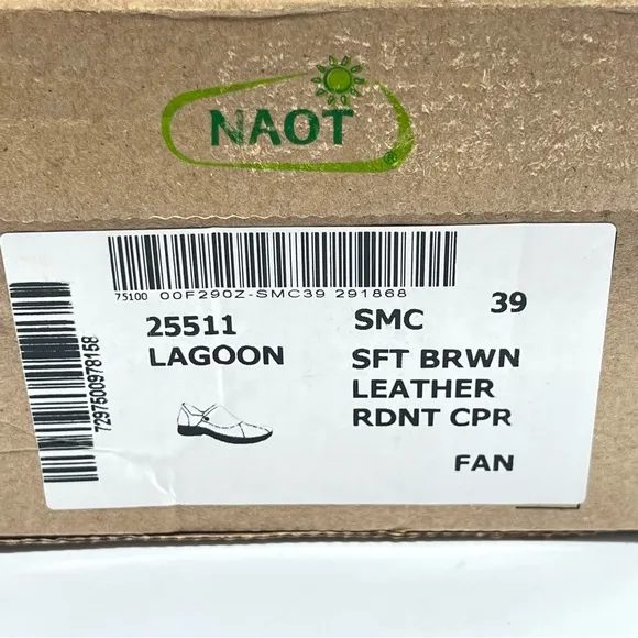 NAOT Womens 39 EU 8 - 8.5 US Lagoon Brown Leather Comfort Loafers Flats Shoes