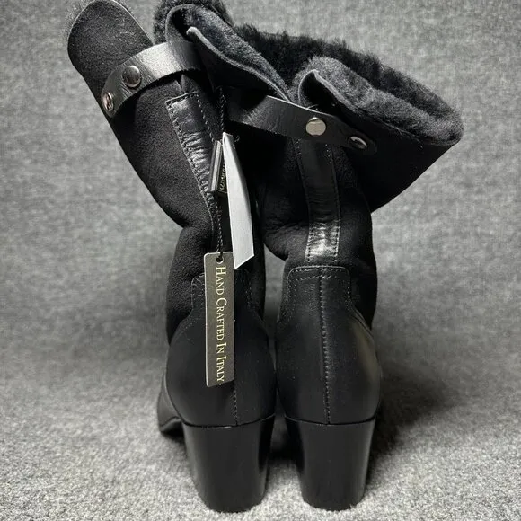 Napoleoni Italy Leather Sz 39 US 8.5 Pull On Black Boots New