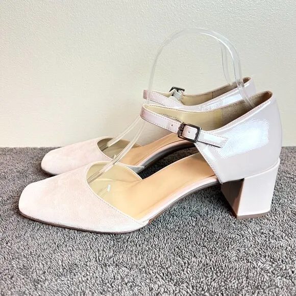Naturalizer Womens Kelise Nude Beige Taupe Patent Suede Leather Block Heel Shoes