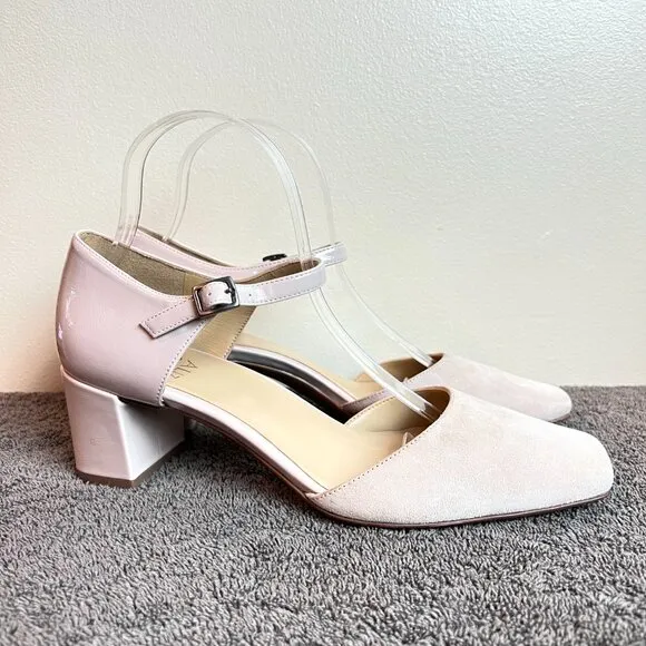 Naturalizer Womens Kelise Nude Beige Taupe Patent Suede Leather Block Heel Shoes