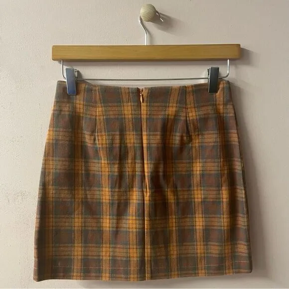 Nectar Clothing Rust Orange Plaid Mini Skirt