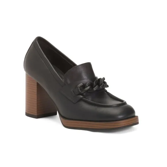 NEROGIARDINI Black Made In Italy Leather High Heel Square Toe Loafers