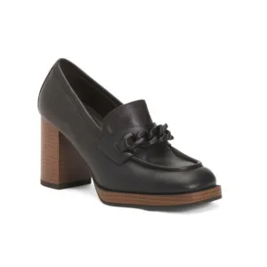 NEROGIARDINI Black Made In Italy Leather High Heel Square Toe Loafers