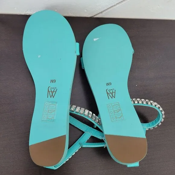 NEW AAJ By Aminah Womens Viktoria Embellished Flate Teal 6M Ankle straps Sandals