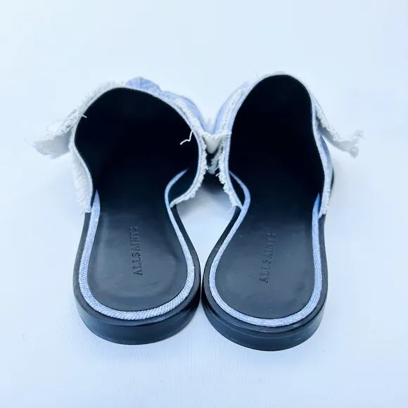 New AllSaints Rumour Bow Mules Light Denim Slides Flats 40 9 All Saints