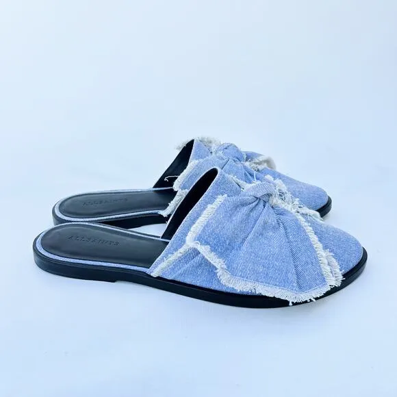 New AllSaints Rumour Bow Mules Light Denim Slides Flats 40 9 All Saints