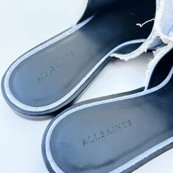New AllSaints Rumour Bow Mules Light Denim Slides Flats 40 9 All Saints
