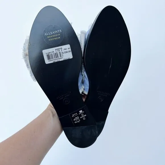 New AllSaints Rumour Bow Mules Light Denim Slides Flats 40 9 All Saints