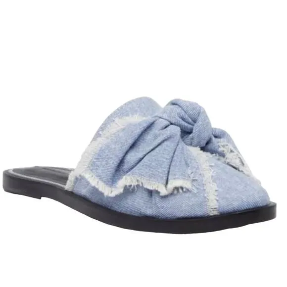New AllSaints Rumour Bow Mules Light Denim Slides Flats 40 9 All Saints