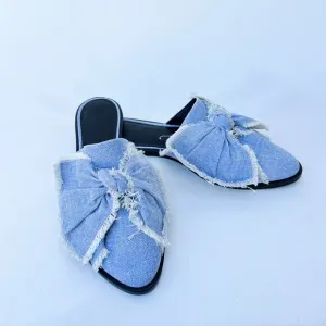 New AllSaints Rumour Bow Mules Light Denim Slides Flats 40 9 All Saints