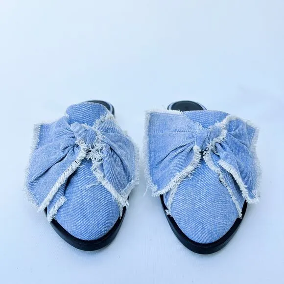 New AllSaints Rumour Bow Mules Light Denim Slides Flats 40 9 All Saints
