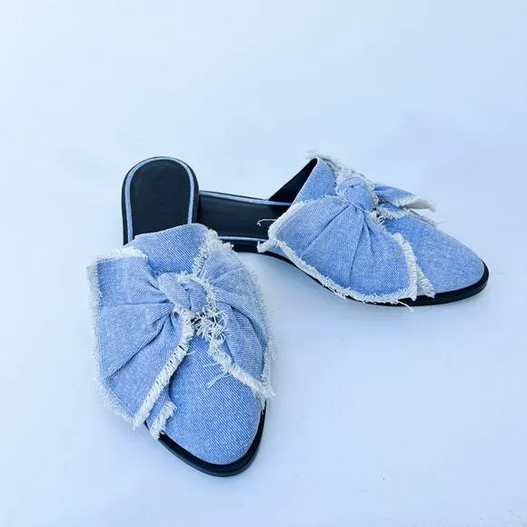 New AllSaints Rumour Bow Mules Light Denim Slides Flats 40 9 All Saints
