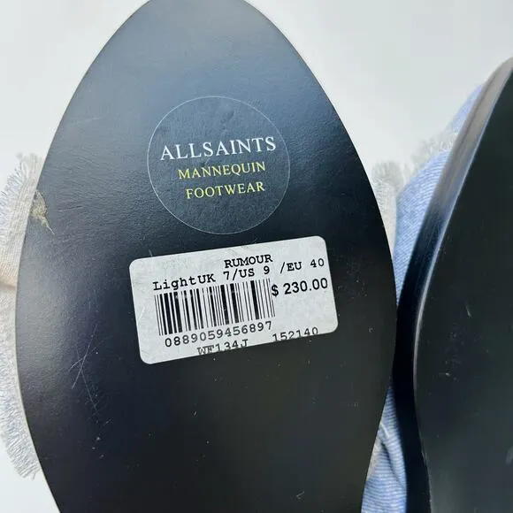 New AllSaints Rumour Bow Mules Light Denim Slides Flats 40 9 All Saints